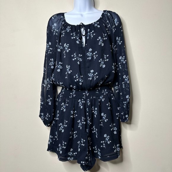 Abercrombie & Fitch Blue Long Sleeve Floral Romper Women's Medium - Picture 1 of 6